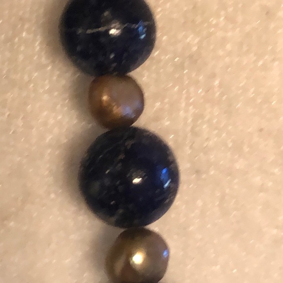 Lapis and gold nugget necklace and earrings - Picture 5 of 6